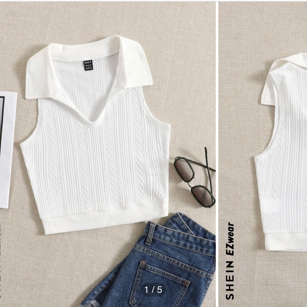 Shein white collard crop top